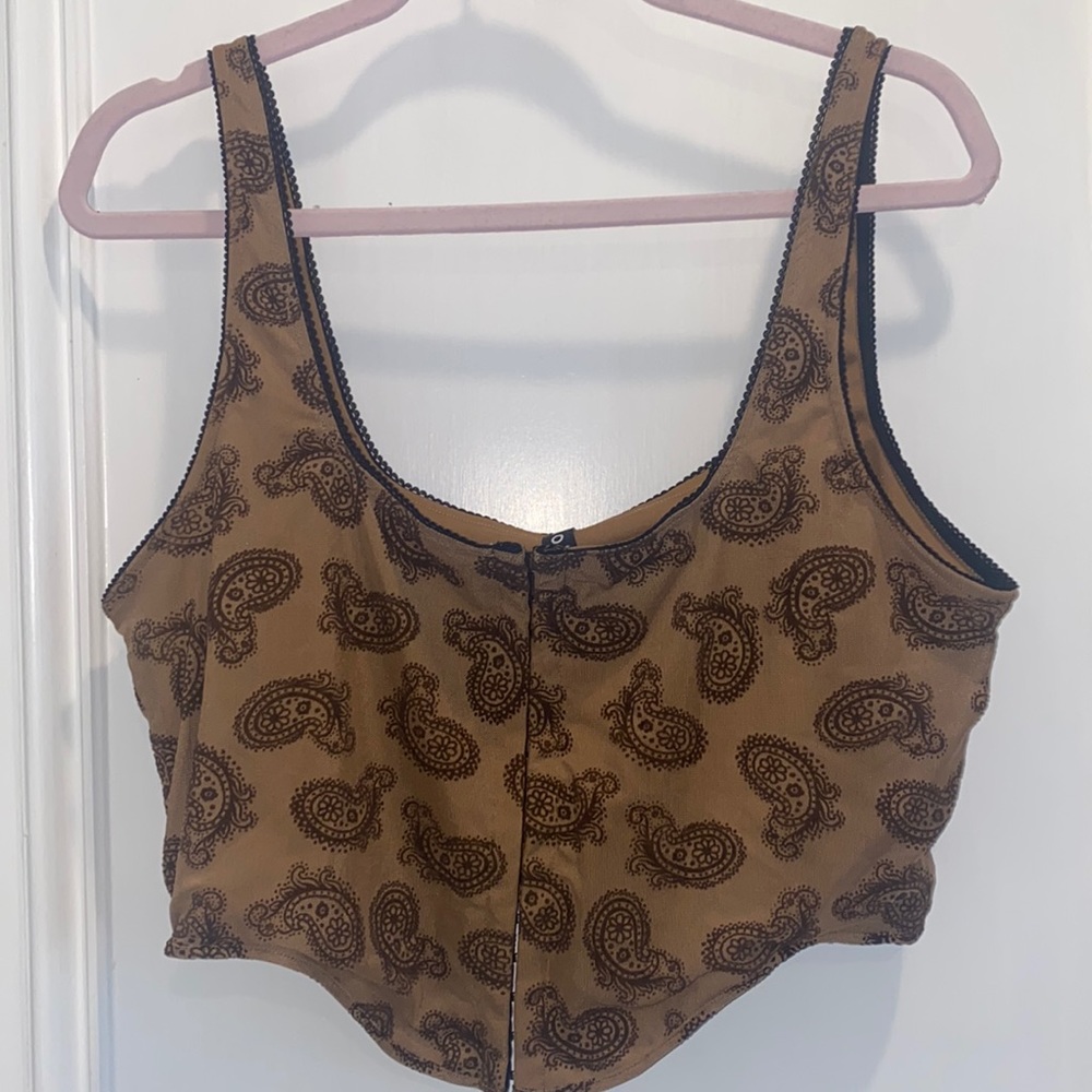 Motel brown paisley hook & eye corset